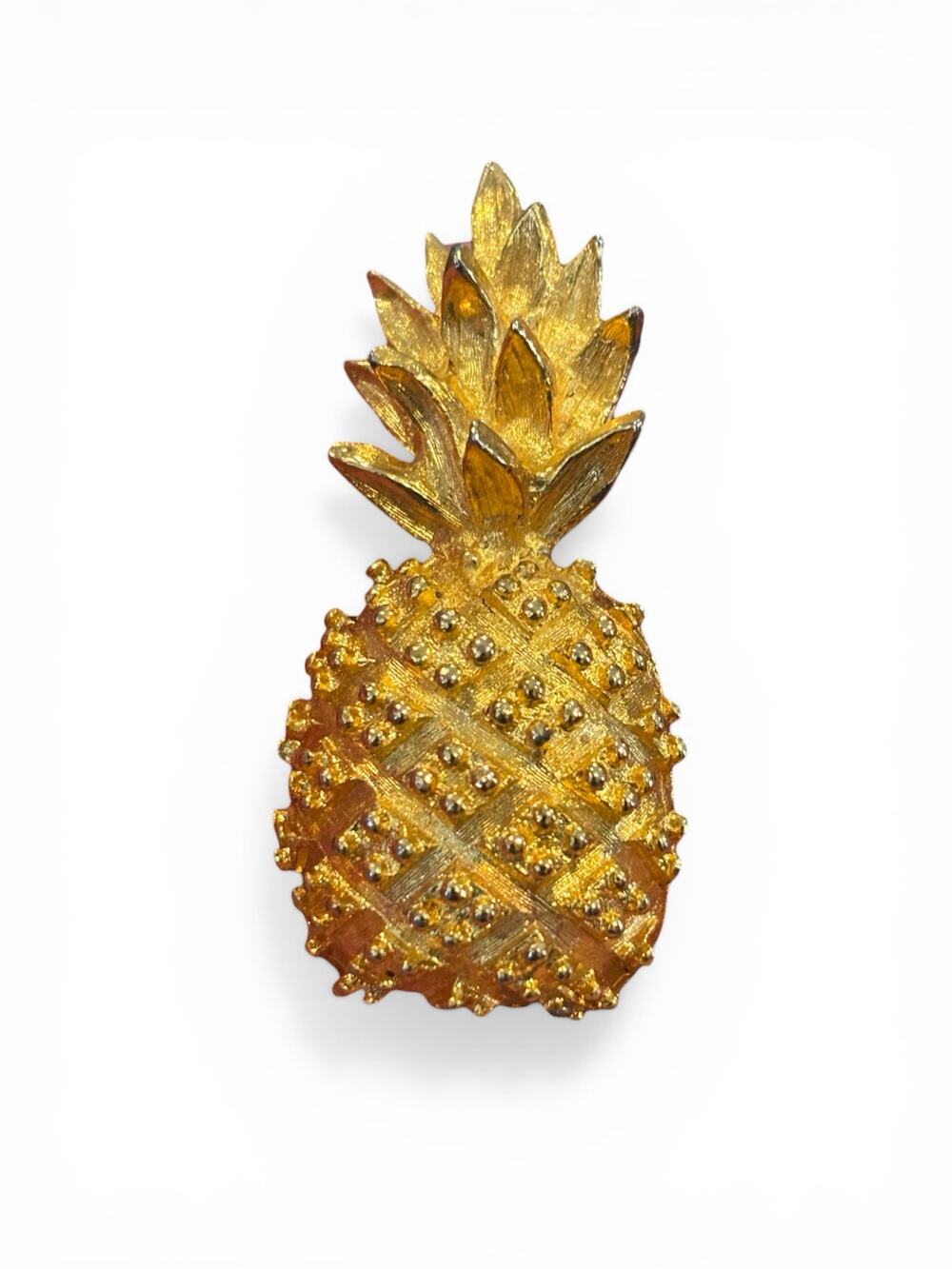 Vintage Gold Tone Pineapple Brooch Textured Fruit Novelty 1960s